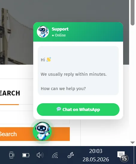 WebWerk Contact Chat Widget Free – geöffnetes Chat-Fenster mit Button „Chat on WhatsApp“