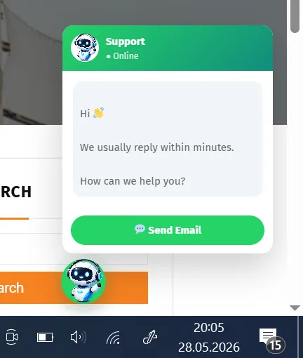WebWerk Contact Chat Widget Free – geöffnetes Chat-Fenster mit Button „E-Mail senden“