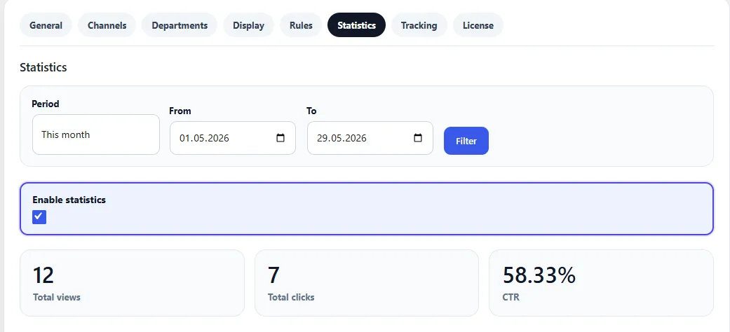 WebWerk Contact Chat Widget Pro – Statistik mit Aufrufen, Klicks und Klickrate