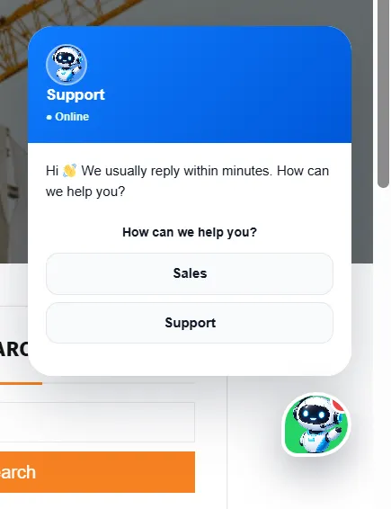 WebWerk Contact Chat Widget Pro – Chat-Fenster mit Abteilungsauswahl Sales und Support
