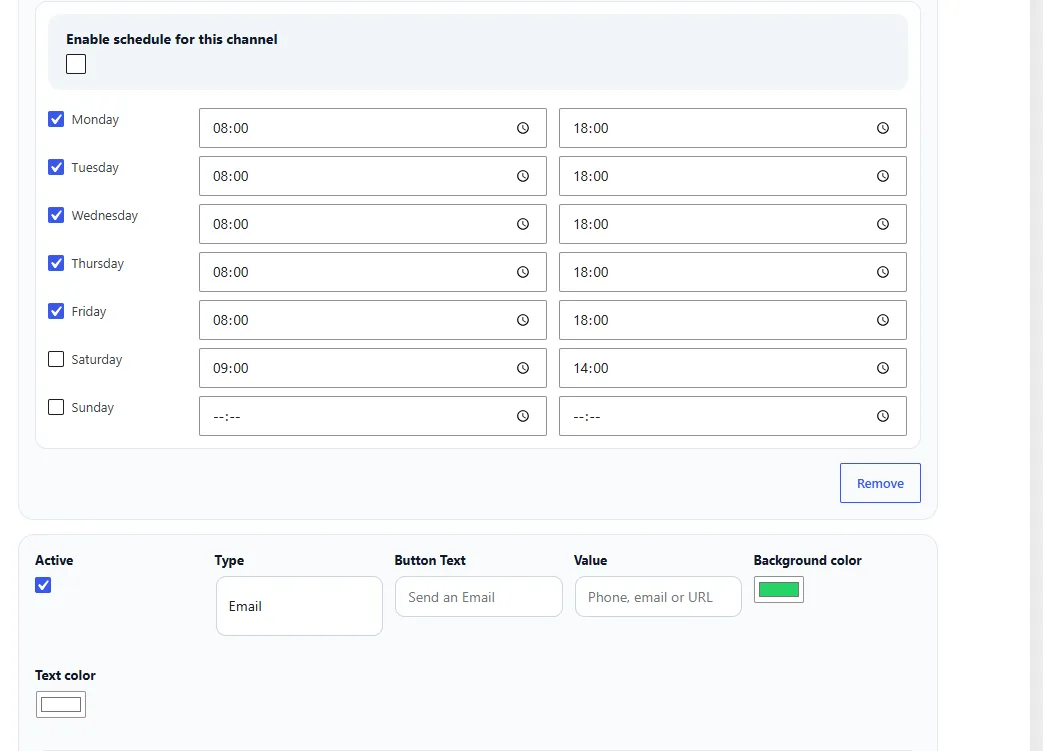 WebWerk Contact Chat Widget Pro – Zeitplan pro Kanal und E-Mail-Kanal