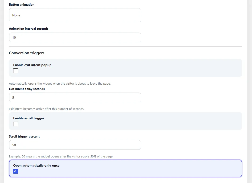 WebWerk Contact Chat Widget Pro – Button-Animation und Conversion-Trigger wie Exit-Intent und Scroll-Trigger