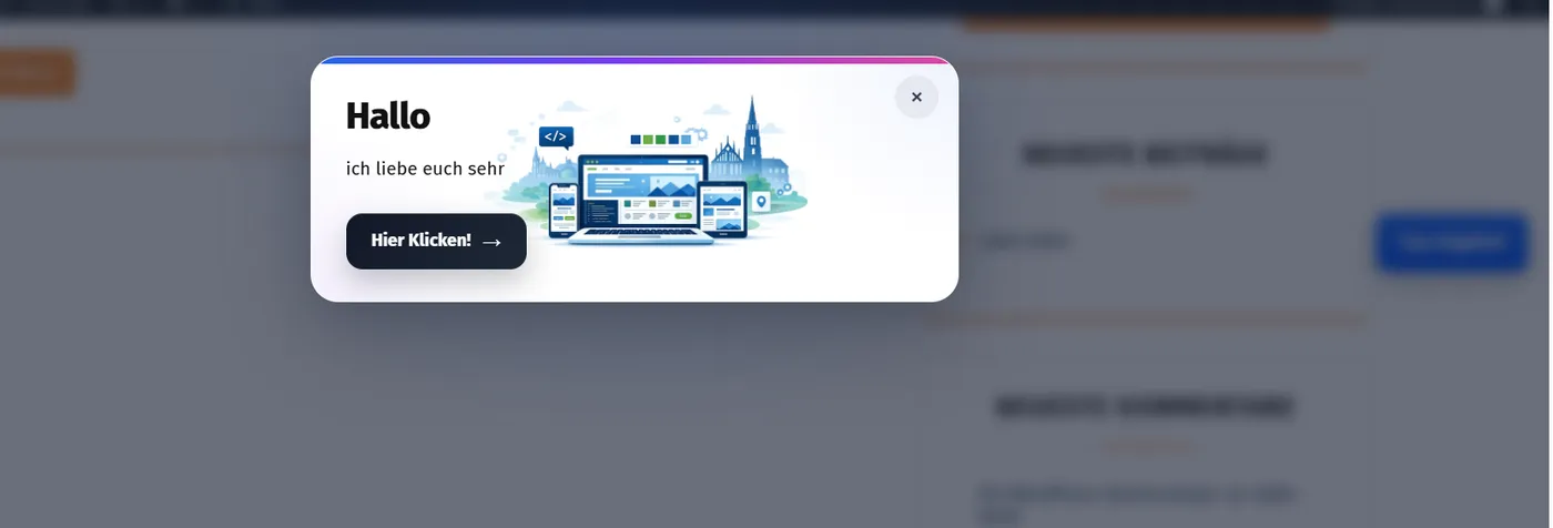 Beispiel: Overlay-Fenster mit Button über einer WordPress-Website