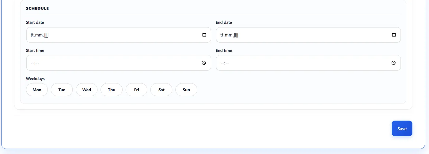 WebWerk Stickers & Overlays – Zeitplan mit Start- und Enddatum sowie Wochentagen