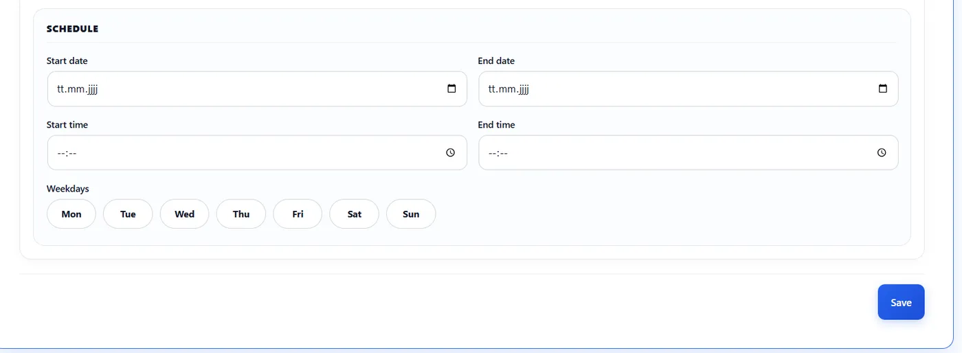 WebWerk Stickers & Overlays Pro – Zeitplan mit Wochentagen und Uhrzeiten