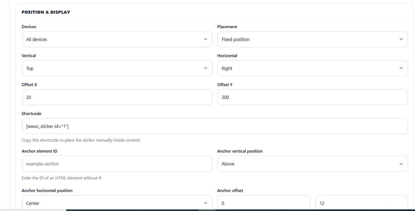 WebWerk Stickers & Overlays Pro – Position und Anzeige mit Anker-Element